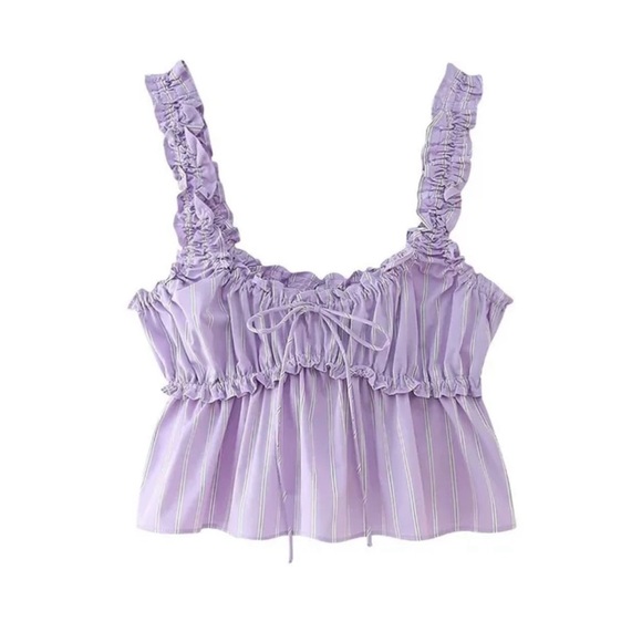 Zara Purple Ruffled Crop Top - Picture 1 of 5